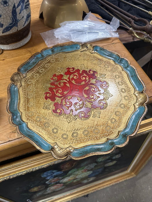FLORENTINE TRAY WITH GOLD, BLUE AND RED