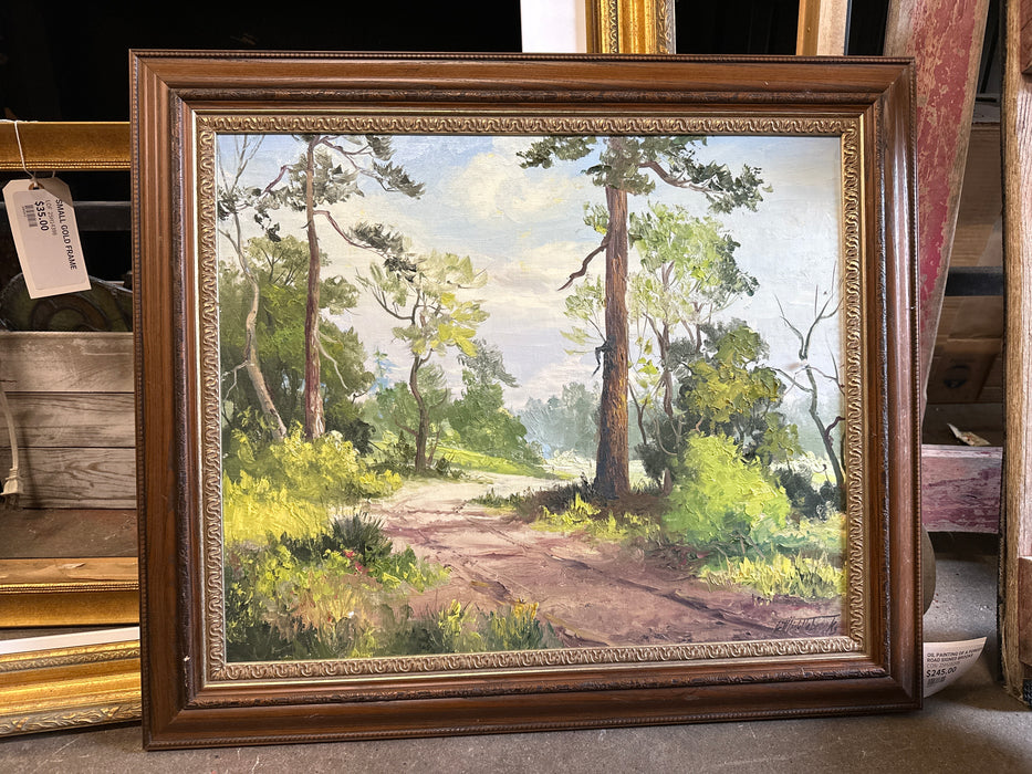 OIL PAINTING OF A FOREST ROAD SIGNED BROOKS