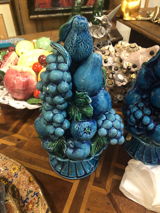 ITALIAN BLUE CERAMIC FRUIT IN BASKET