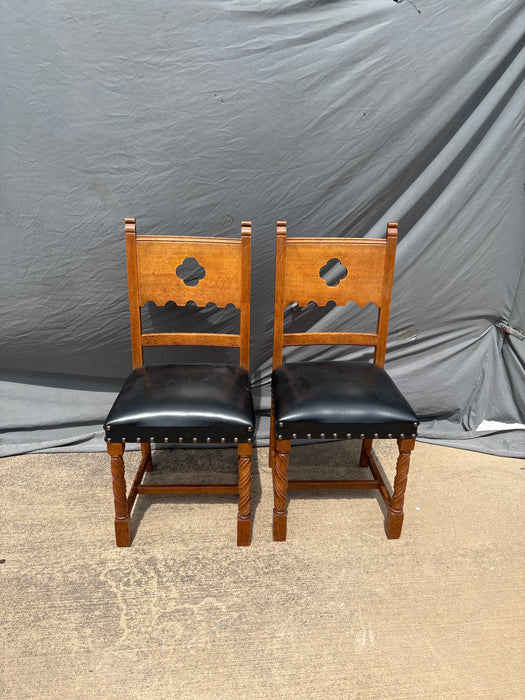 PAIR OF BLACK SEATS GOTHIC QUATROFOIL OAK CHAIRS