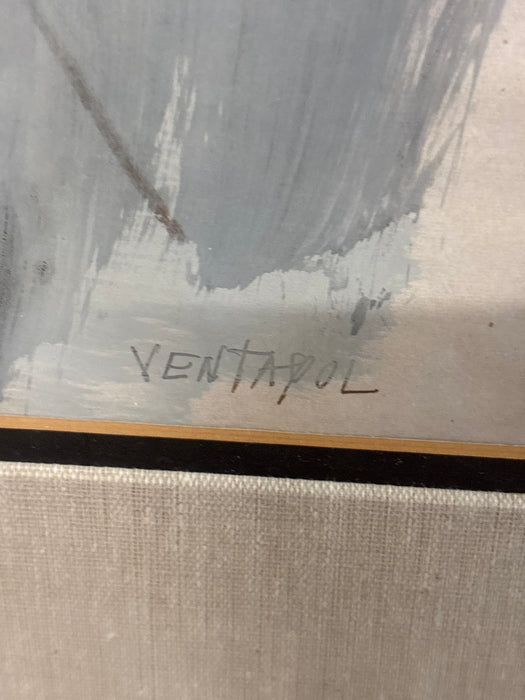 FRAMED ABSTRACT GUACHE ON PAPER - SIGNED JUAN VENTAYOL