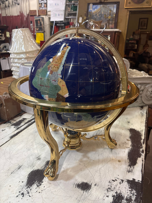 COLORFUL STONE WORLD GLOBE WITH BRASS STAND