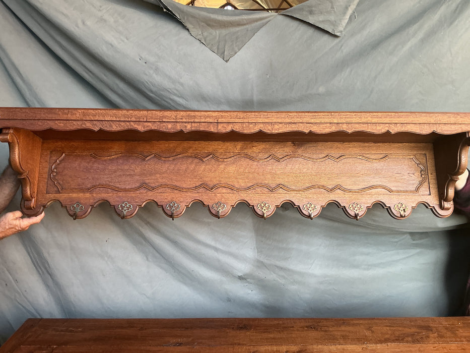 HUGE OAK 8 HOOK WALL SHELF