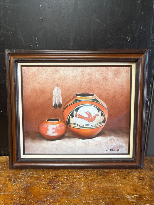 BROWN FRAMED GICLEE PRINT OF SOUTHWESTERN STILL LIFE - SIGNED K. REDSTONE