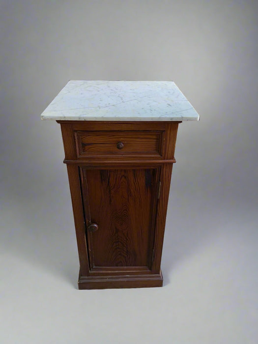 PINE NIGHTSTAND WITH WHITE MARBLE TOP
