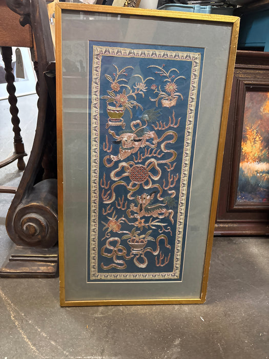 TALL GOLD FRAMED CHINESE EMBROIDERY