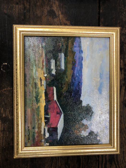FRAMED RED BSRN PAINTING SIGNED W. N. MCCLANE