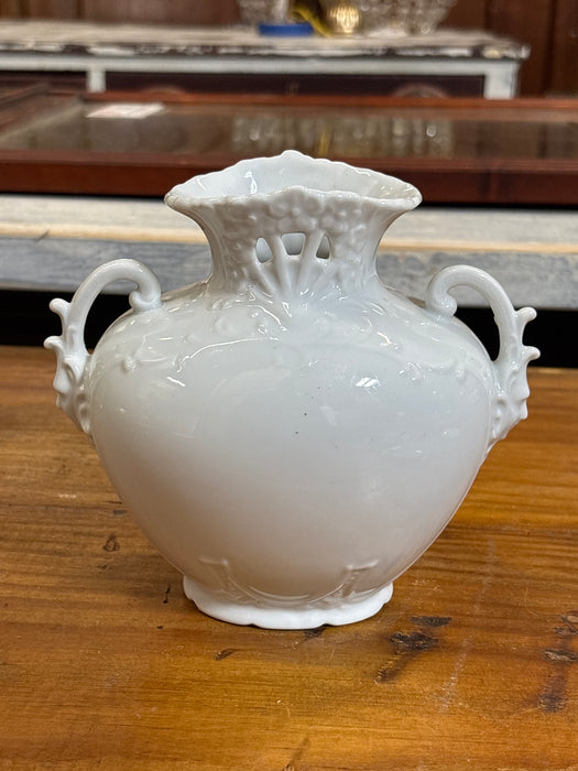 WHITE IRON TONE RETICULATED VASE