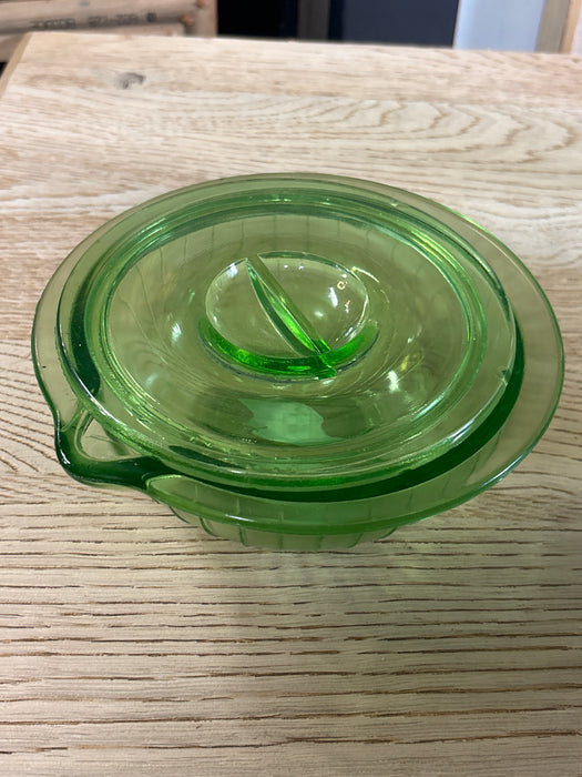 GREEN DEPRESSION GLASS COVERED DISH