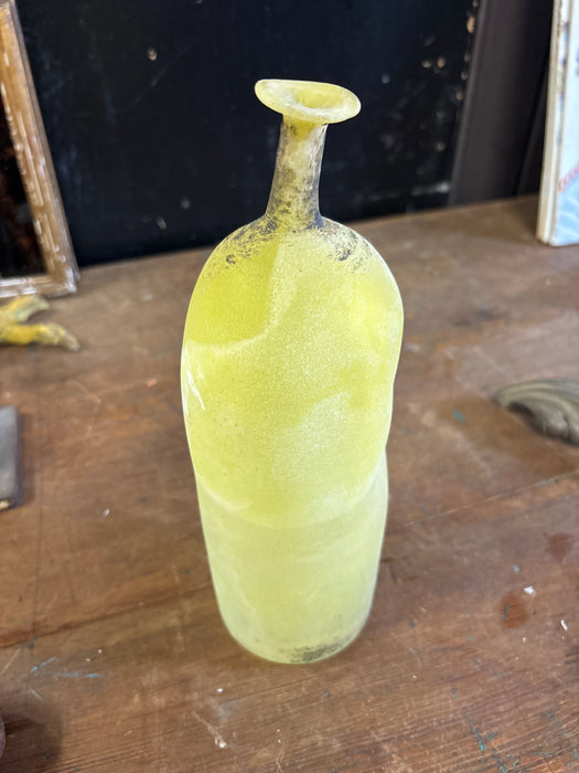 ODD SHAPED GREENISH YELLOW GLASS VASE