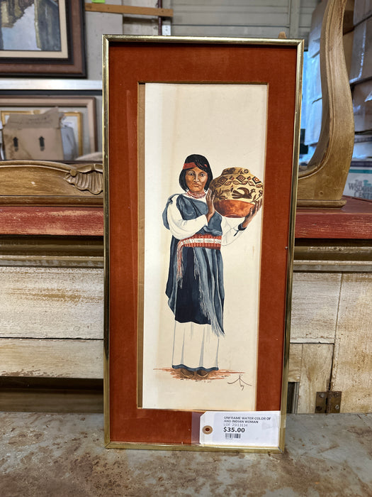 UNFRAME WATER COLOR OF AND INDIAN WOMAN