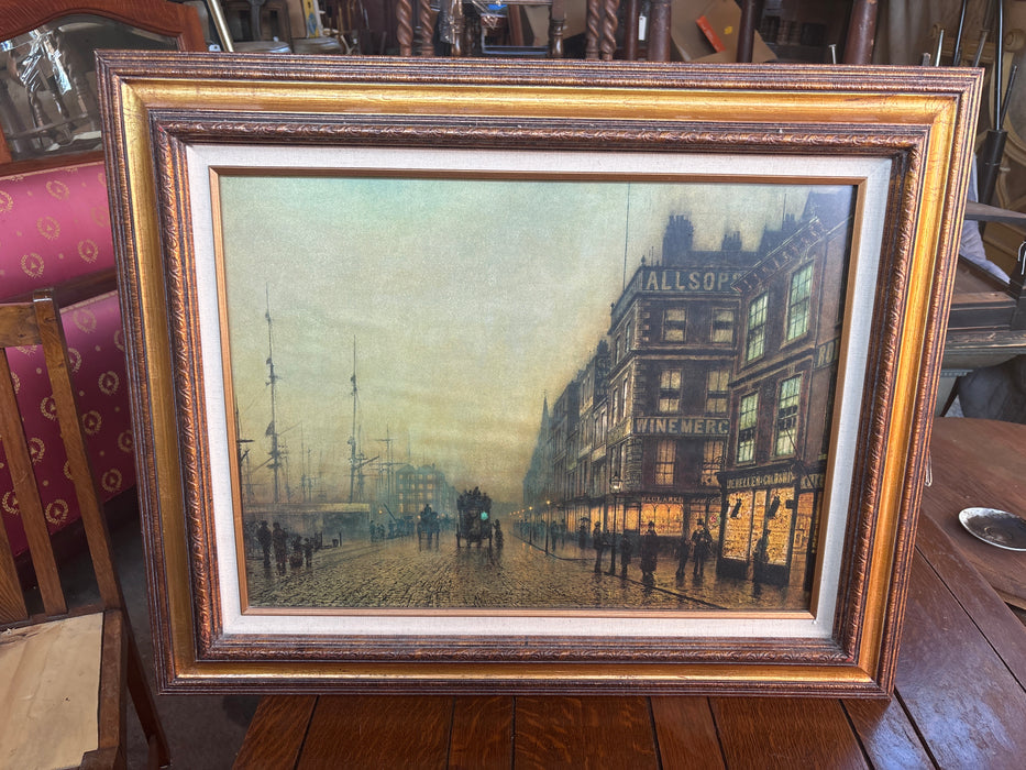 LARGE GOLD FRAMED PRINT OF LIVERPOOL QUAY - BY ATKINS SON GRIMSHAW