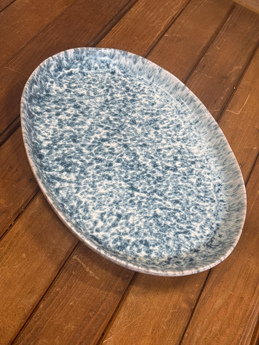 MEDIUM BLUE AND WHITE SPLATTER WARE PLATTER