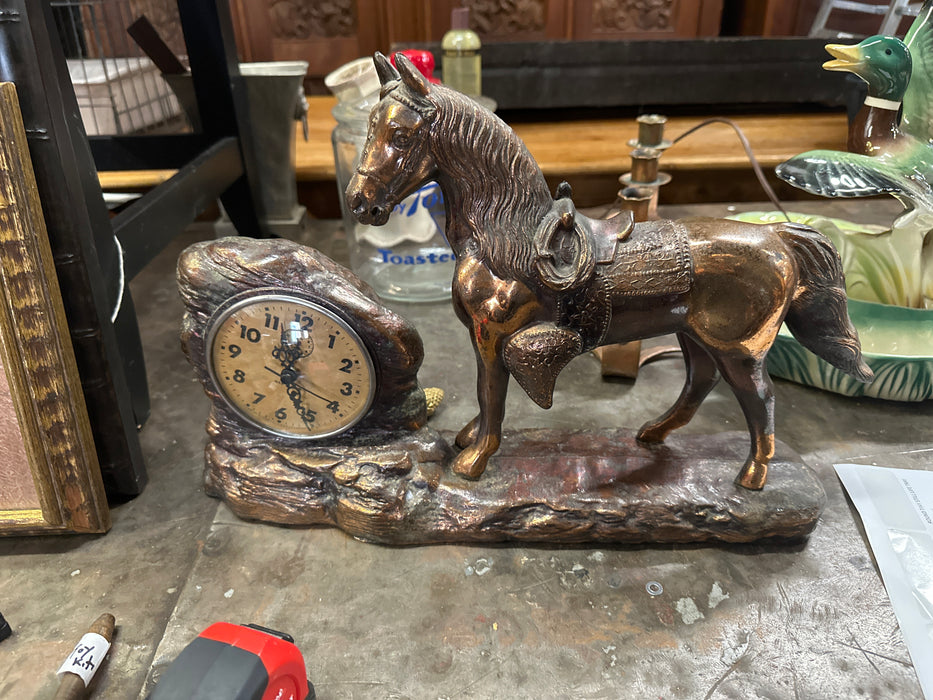 VINTAGE COPPER PLATED HORSE CLOCK