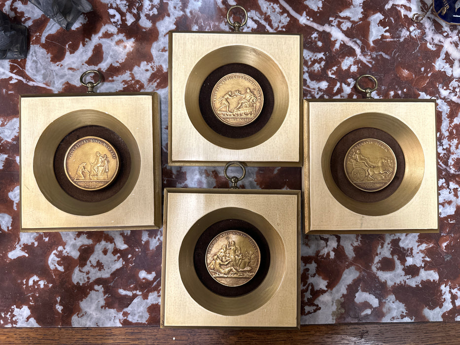 SET OF 4 GOLD VINTAGE COIN WALL ART