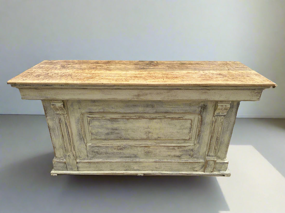 SMALL PINE PAINTED COUNTER WITH PANELS