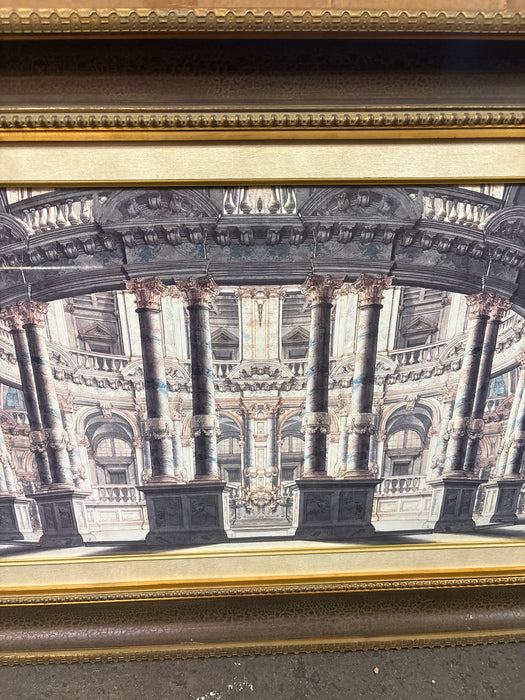 LARGE FRAMED ARCHITECTURAL INTERIOR PRINT
