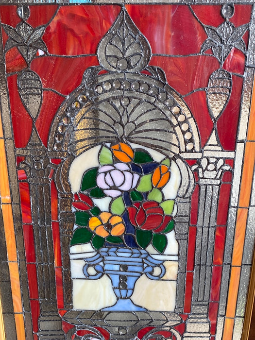 COPPER FOIL STAINED GLASS WINDOW WITH FLOWERS IN VASE