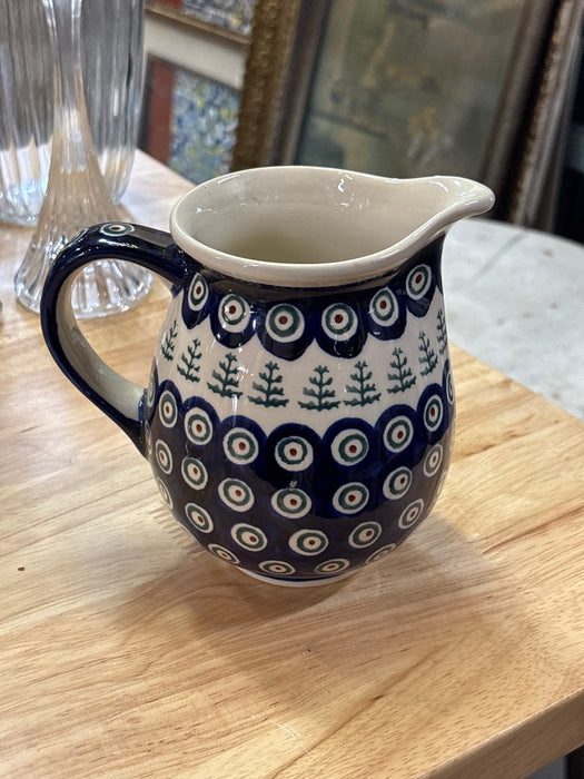 POLISH BLUE AND WHITE PITCHER WITH TREES BOLESLAWIC