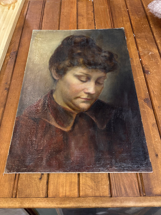 UNFRAMED PENSIVE LADY OIL PAINTING PORTRAIT ON CANVAS