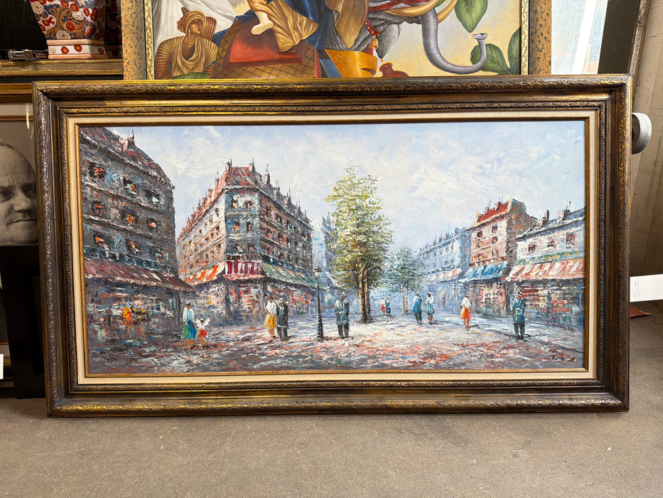 LARGE GILT FRAMED PARIS OIL PAINTING - SIGNED BURNETT