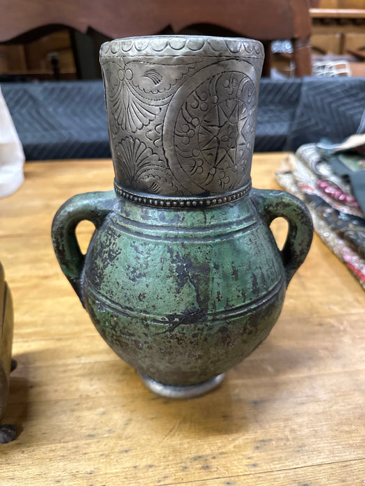 MEXICAN CERAMIC AND METAL VASE