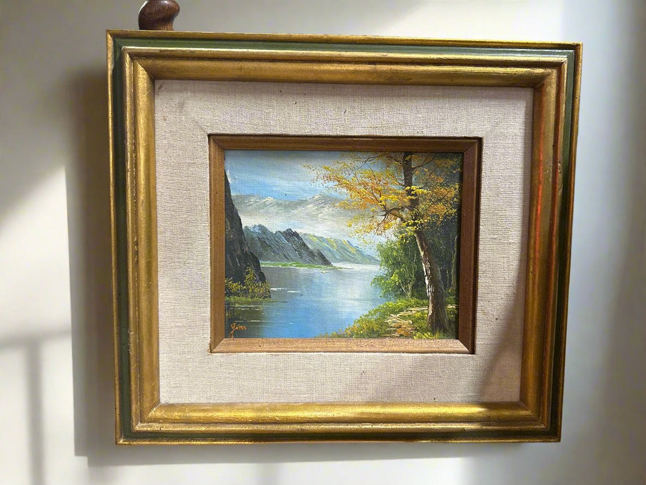 SMALL FALL LANDSCAPE OIL PAINTING WITH MOUNTAINS