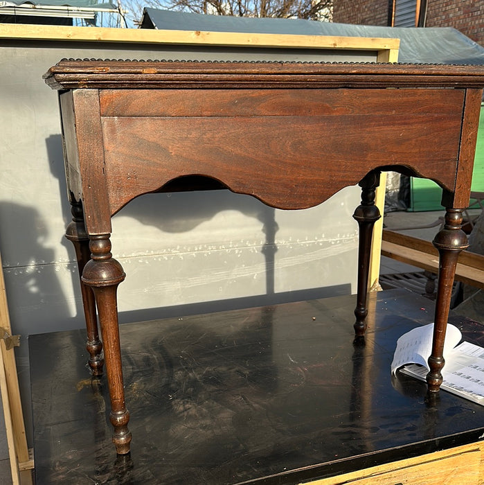SMALL WOOD AND LEATHER TOP CONSOLE