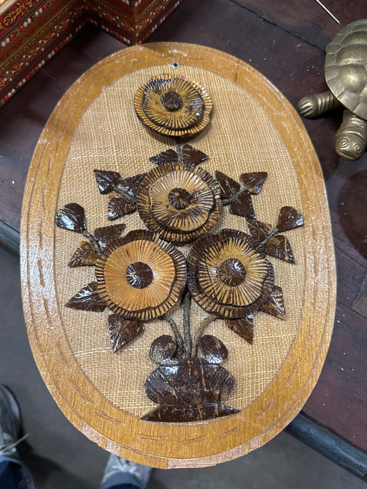 OVAL PIERCED WOOD SUNFLOWER PLAQUE