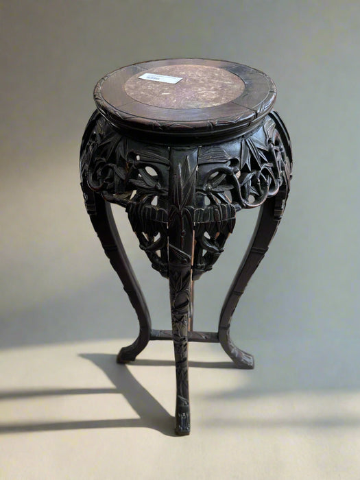CARVED CHINESE STAND WITH MARBLE TOP
