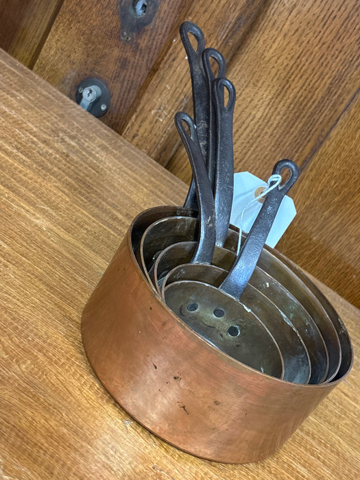 HEAVY WEIGHT FRENCH COPPER CLAD GRADUATED SIZE SAUCE PAN