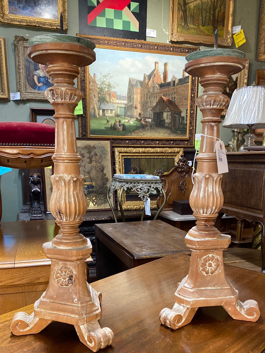 PAIR OF CARVED WOOD CANDLE HOLDERS