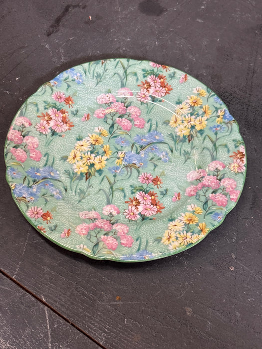 SMALL ENGLISH FLORAL GREEN MELODY PLATE