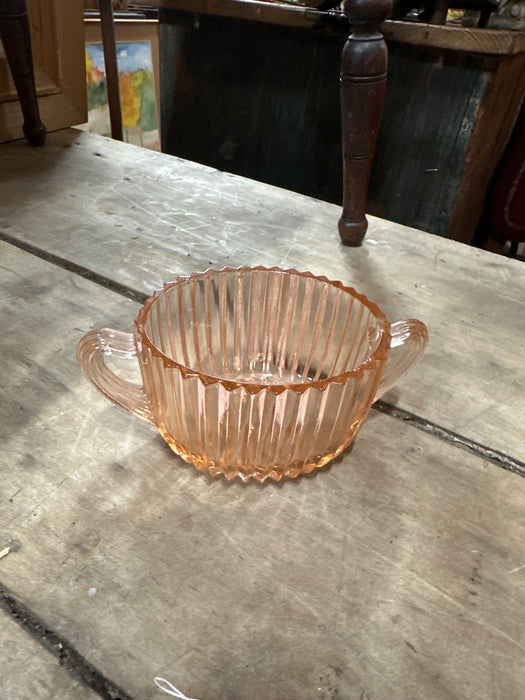 PINK GLASS HANDLED SUGAR BOWL