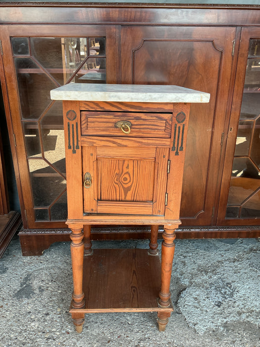 PINE WHITE MARBLE TOP NIGHT STAND