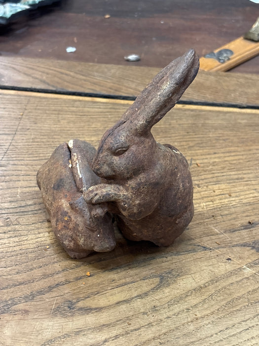 PAIR OF CAST IRON RABBITS - AS FOUND