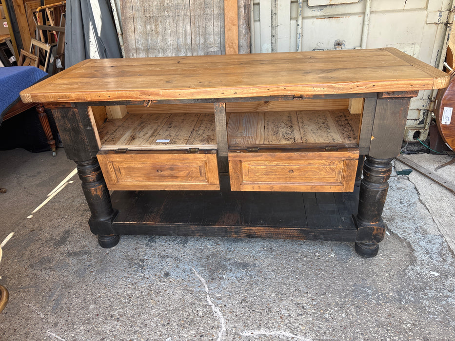 LARGE PINE 2 DRAWER WOOD KITCHEN ISLAND