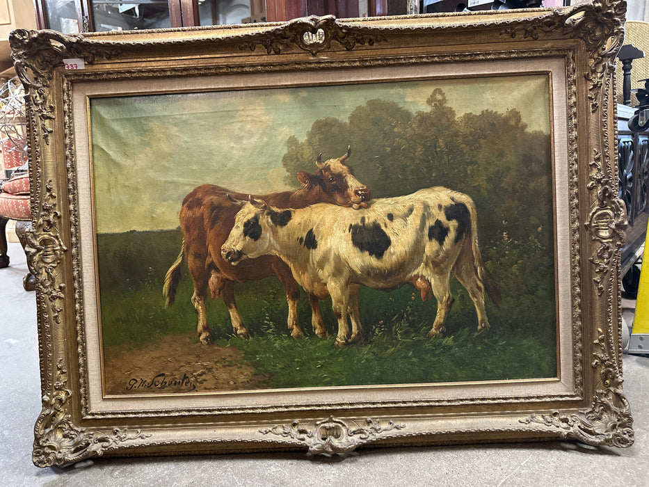 LARGE COW PAINTING WITH GILT FRAME BY PAUL SCHOUTEN