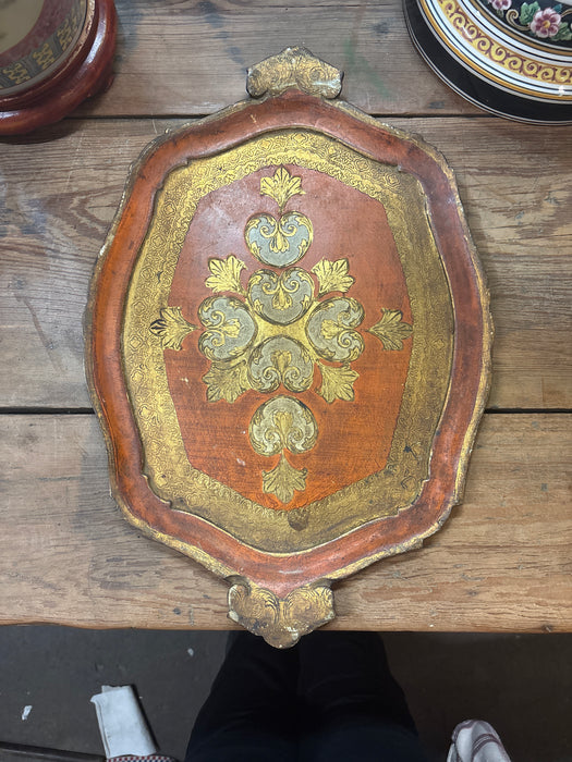 LARGE ORANGE AND GOLD FLORENTINE TRAY