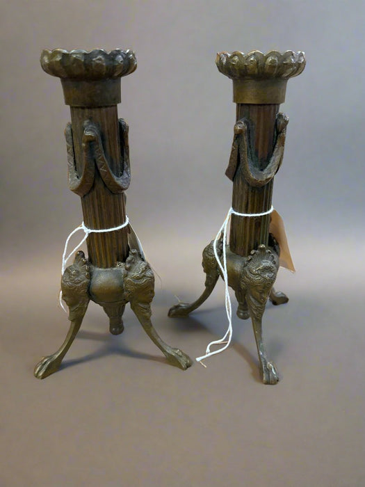 PAIR OF BRONZE FLUTED FOOTED 19TH CENTURY CANDLE STICKS