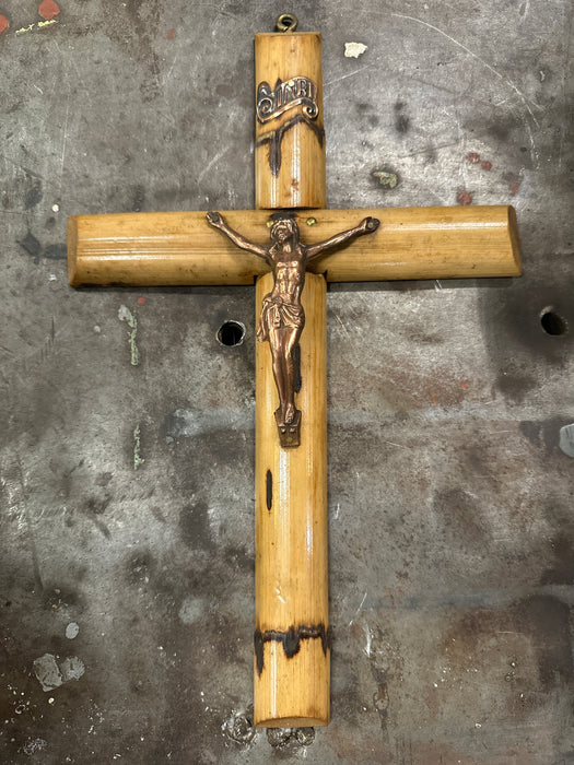 SMALL BAMBOO CRUCIFIX WITH COPPER CORPUS