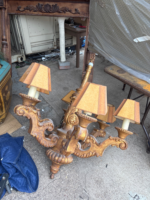 LARGE BEAUTIFUL GOLD WOOD CHANDELIER