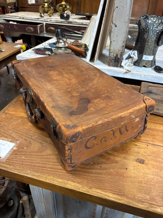 LEATHER SUITCASE - SIGNED CAM - AS FOUND