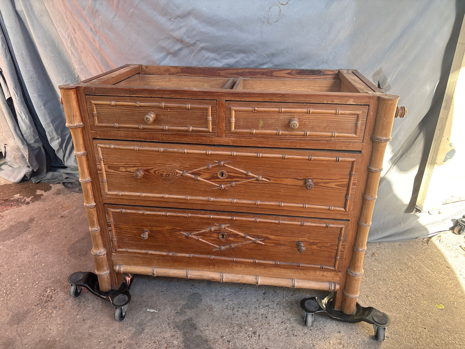 FAUX BAMBOO PINE MARBLE TOP DRESSER WITH MIRROR