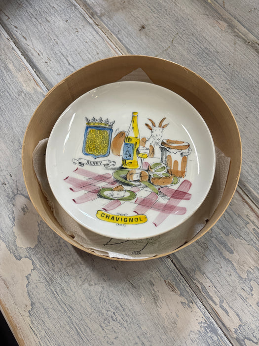 GIEN FRANCE SET OF 6 MIDCENTURY CHEESE AND WINE PLATES IN BOX