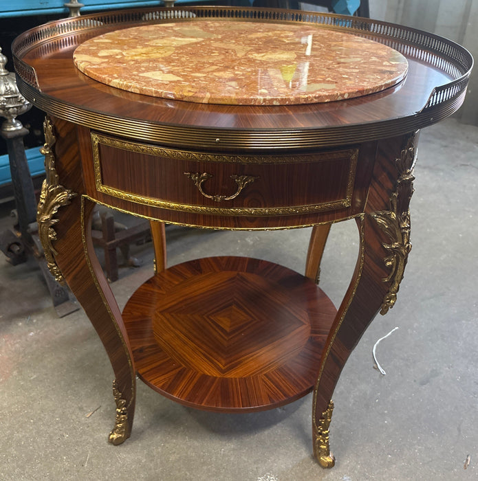 PAIR OF ROUND MARBLE TOP SIDE TABLES WITH DRAWER