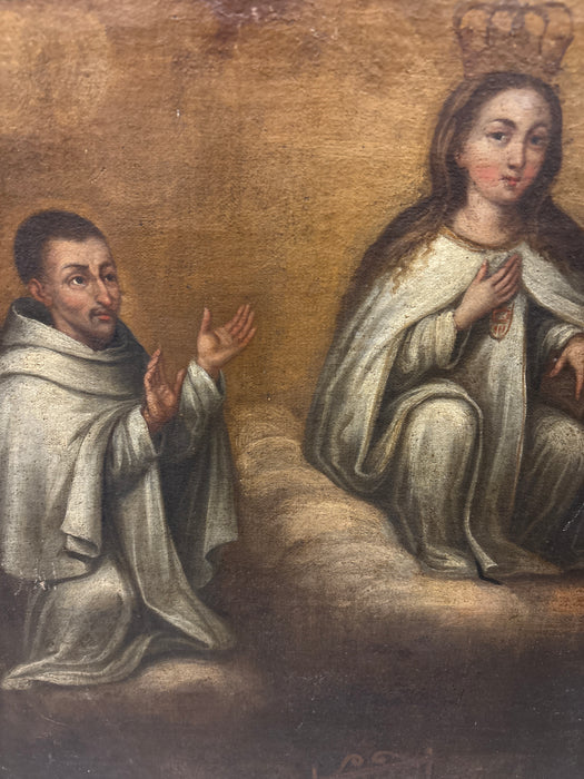SMALL SILVER GILT FRAMED 18TH CENTURY OIL PAINTING OF INTERCESSIONAL DEPICTION OF PRAYER