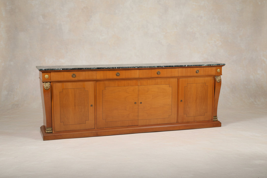 LONG SHALLOW EMPIRE GREEN MARBLE TOP SIDEBOARD