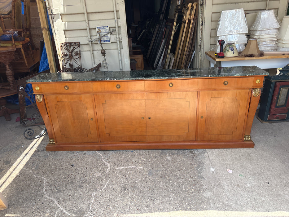LONG SHALLOW EMPIRE GREEN MARBLE TOP SIDEBOARD
