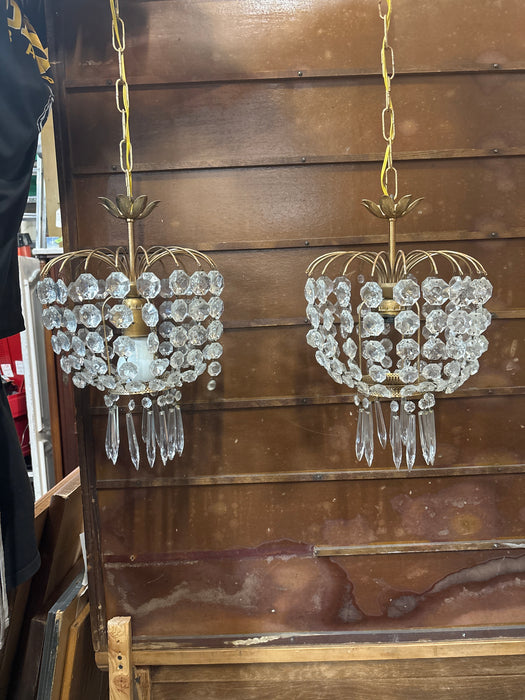 PAIR OF VINTAGE CRYSTAL PRISM CHANDELIERS